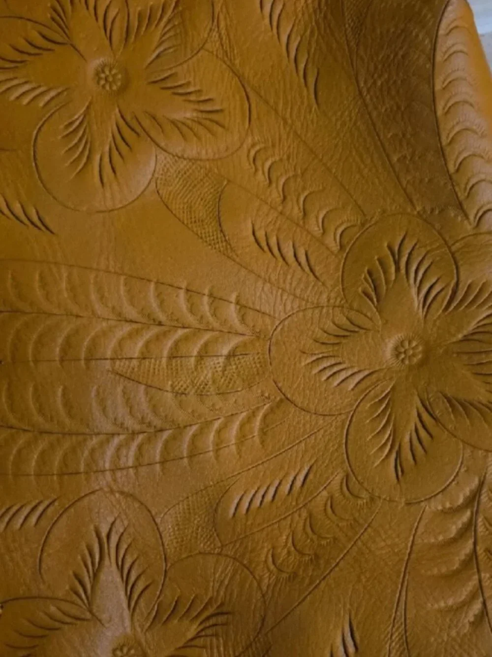 Leaders In Leather Tooled Floral Leather Clutch in Mustard/makeup bag